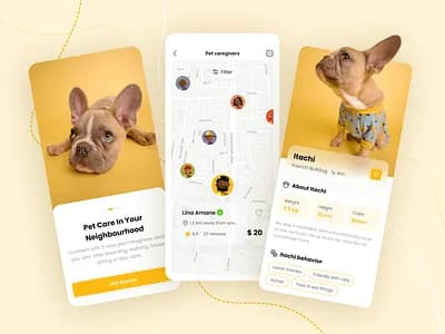 Dog Walking & Pet Care App portfolio UI mockup for Pet Care project by Cyber Impulse Software Solutions